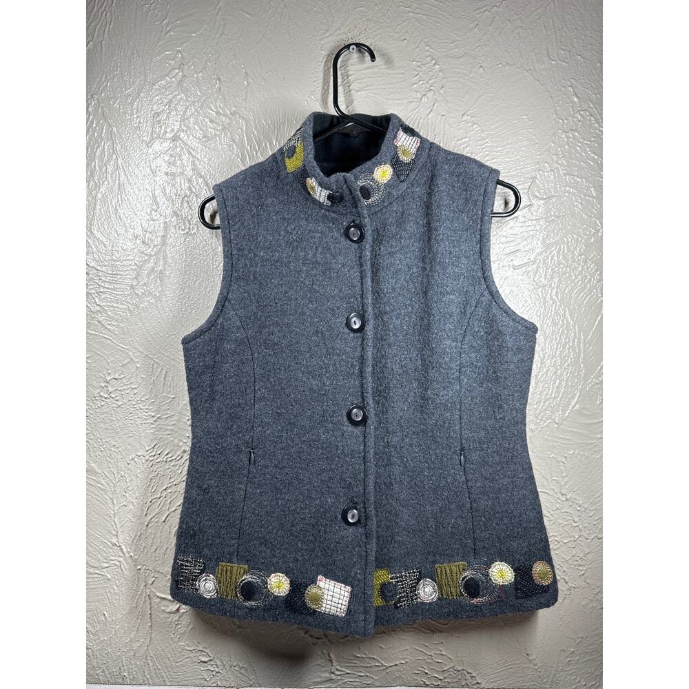 Icelandic Design Womens‎ Vest Black Patchwork 100% Wool Button Front Size Small